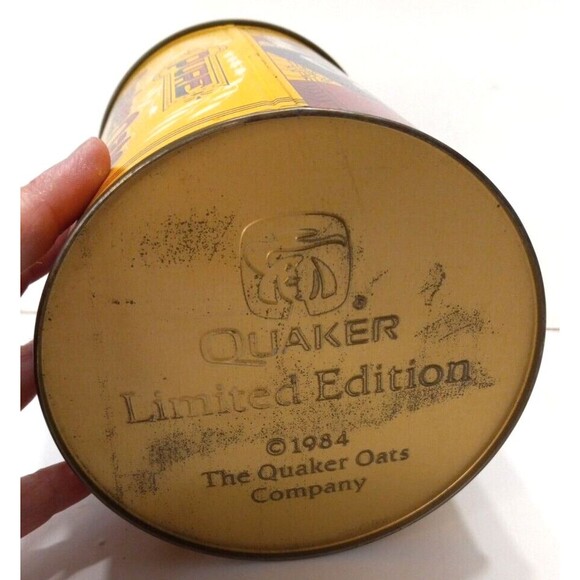 1984 Quaker Rolled White Oats Collectible Tin Canister Vintage 8 inches Tall - Picture 6 of 8